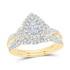 14K Yellow Gold Diamond Pear Double Halo Bridal Set 1/2 Cttw - Splendid Jewellery