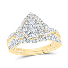 Load image into Gallery viewer, 14K Yellow Gold Diamond Pear Double Halo Bridal Set 1/2 Cttw - Splendid Jewellery