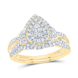 14K Yellow Gold Diamond Pear Double Halo Bridal Set 1/2 Cttw - Splendid Jewellery