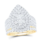 14K Yellow Gold Diamond Pear Double Halo Bridal Set 3 Cttw - Splendid Jewellery