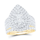 14K Yellow Gold Diamond Pear Double Halo Bridal Set 3 Cttw - Splendid Jewellery