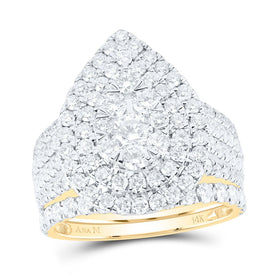 14K Yellow Gold Diamond Pear Double Halo Bridal Set 3 Cttw - Splendid Jewellery