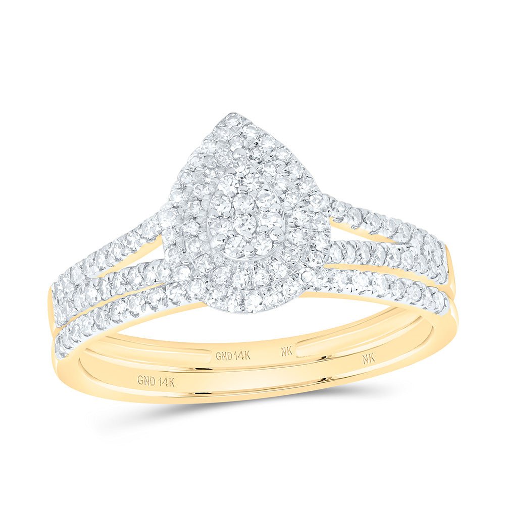 14K Yellow Gold Diamond Pear Double Halo Bridal Set 3/8 Cttw - Splendid Jewellery