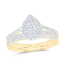 Load image into Gallery viewer, 14K Yellow Gold Diamond Pear Double Halo Bridal Set 3/8 Cttw - Splendid Jewellery
