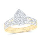14K Yellow Gold Diamond Pear Double Halo Bridal Set 3/8 Cttw - Splendid Jewellery