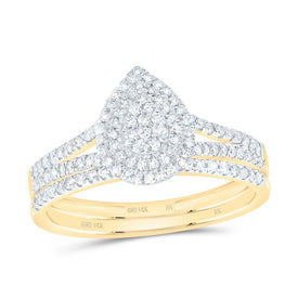 14K Yellow Gold Diamond Pear Double Halo Bridal Set 3/8 Cttw - Splendid Jewellery