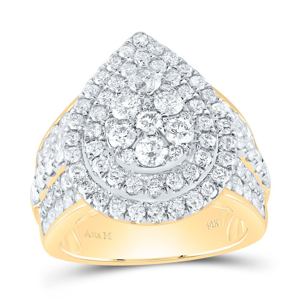 14K Yellow Gold Diamond Pear Double Halo Fashion Bridal Ring 3 Cttw - Splendid Jewellery