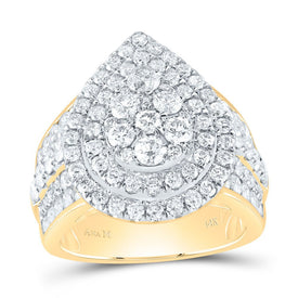 14K Yellow Gold Diamond Pear Double Halo Fashion Bridal Ring 3 Cttw - Splendid Jewellery