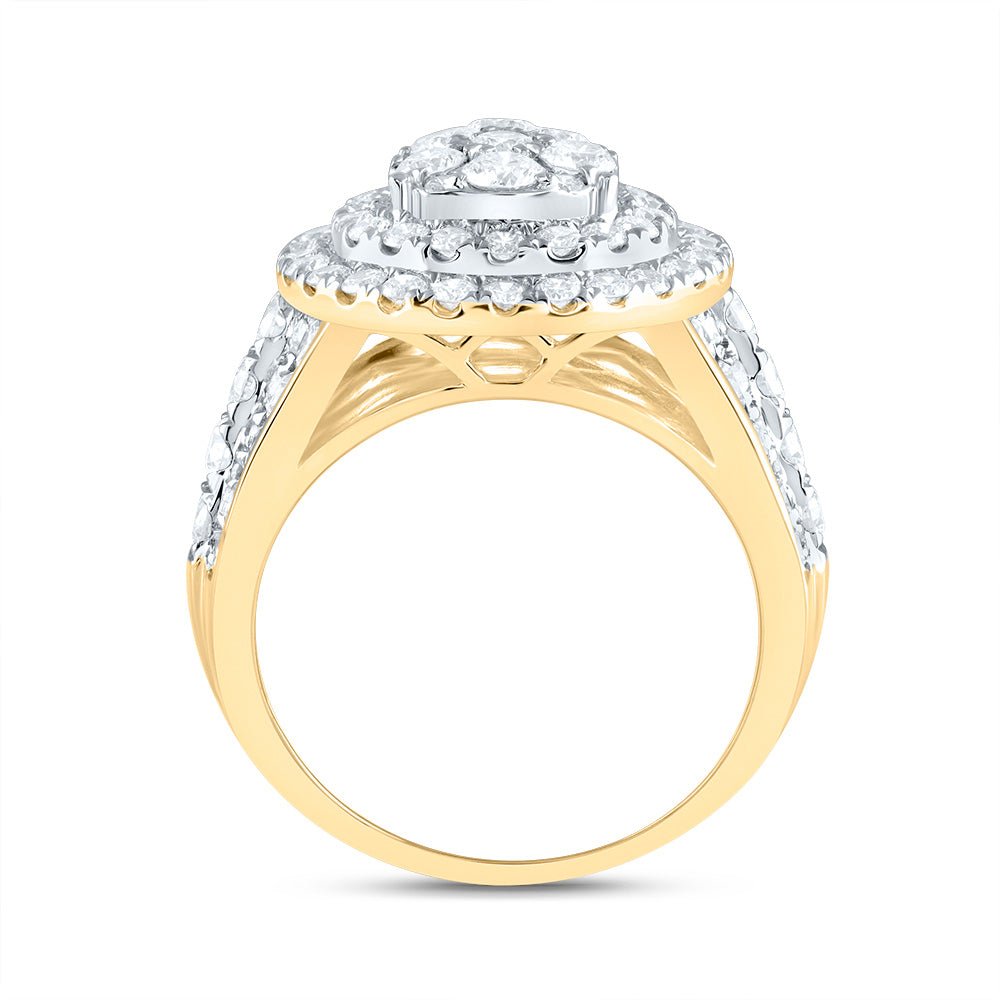 14K Yellow Gold Diamond Pear Double Halo Fashion Bridal Ring 3 Cttw - Splendid Jewellery