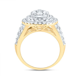 14K Yellow Gold Diamond Pear Double Halo Fashion Bridal Ring 3 Cttw - Splendid Jewellery