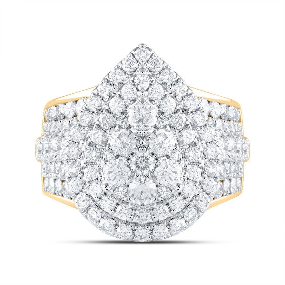 14K Yellow Gold Diamond Pear Double Halo Fashion Bridal Ring 3 Cttw - Splendid Jewellery