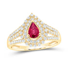 14K Yellow Gold Diamond Pear Ruby Gemstone Ring 1/2 Cttw - Splendid Jewellery