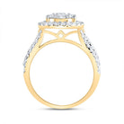 14K Yellow Gold Diamond Pear Single Halo Bridal Ring 1 1/2 Cttw - Splendid Jewellery