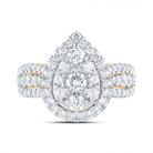 14K Yellow Gold Diamond Pear Single Halo Bridal Ring 1 1/2 Cttw - Splendid Jewellery