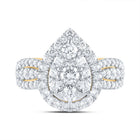 14K Yellow Gold Diamond Pear Single Halo Bridal Ring 1 1/2 Cttw - Splendid Jewellery
