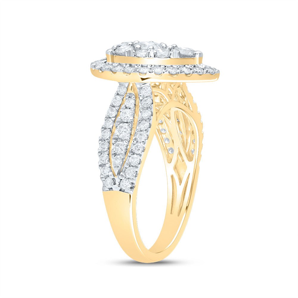 14K Yellow Gold Diamond Pear Single Halo Bridal Ring 1 1/2 Cttw - Splendid Jewellery