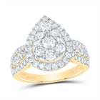 14K Yellow Gold Diamond Pear Single Halo Bridal Ring 1 1/2 Cttw - Splendid Jewellery