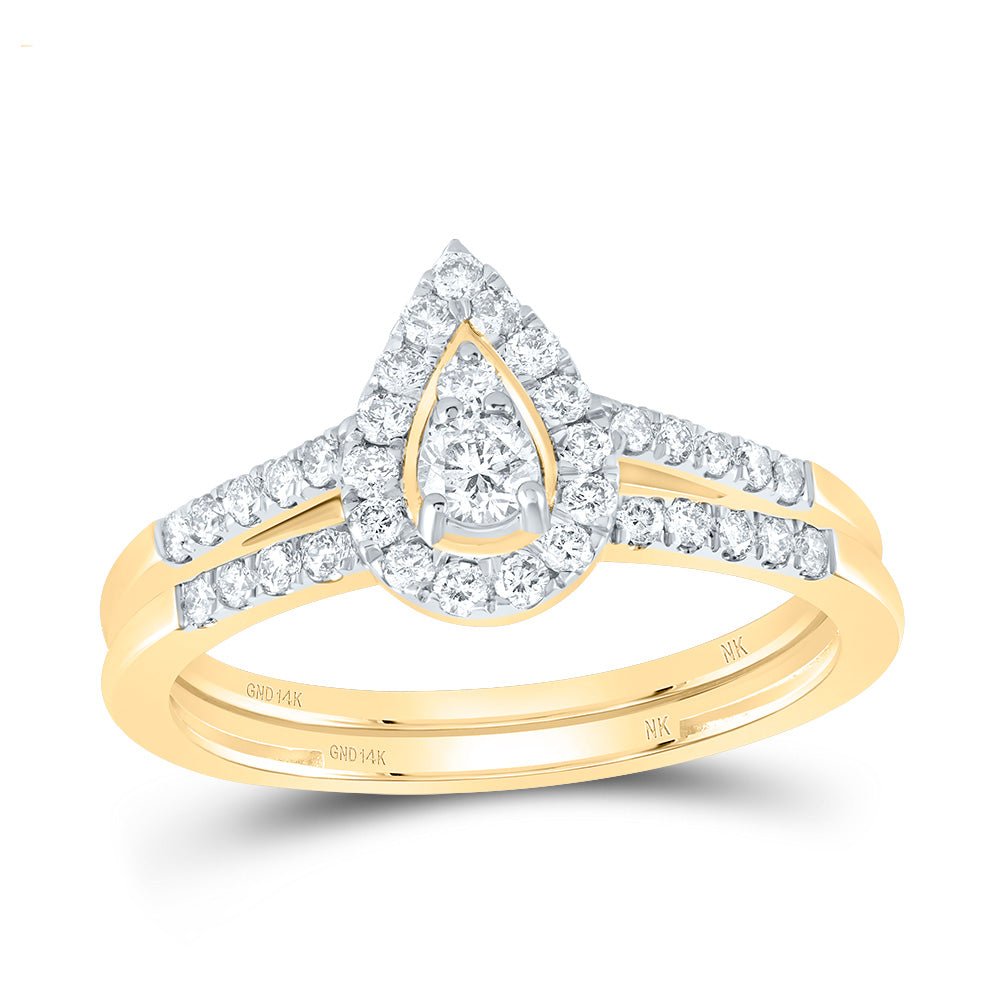 14K Yellow Gold Diamond Pear Single Halo Bridal Set 1/2 Cttw - Splendid Jewellery