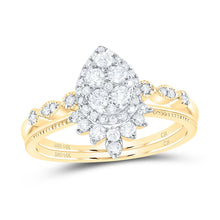 Load image into Gallery viewer, 14K Yellow Gold Diamond Pear Single Halo Bridal Set 1/2 Cttw - Splendid Jewellery