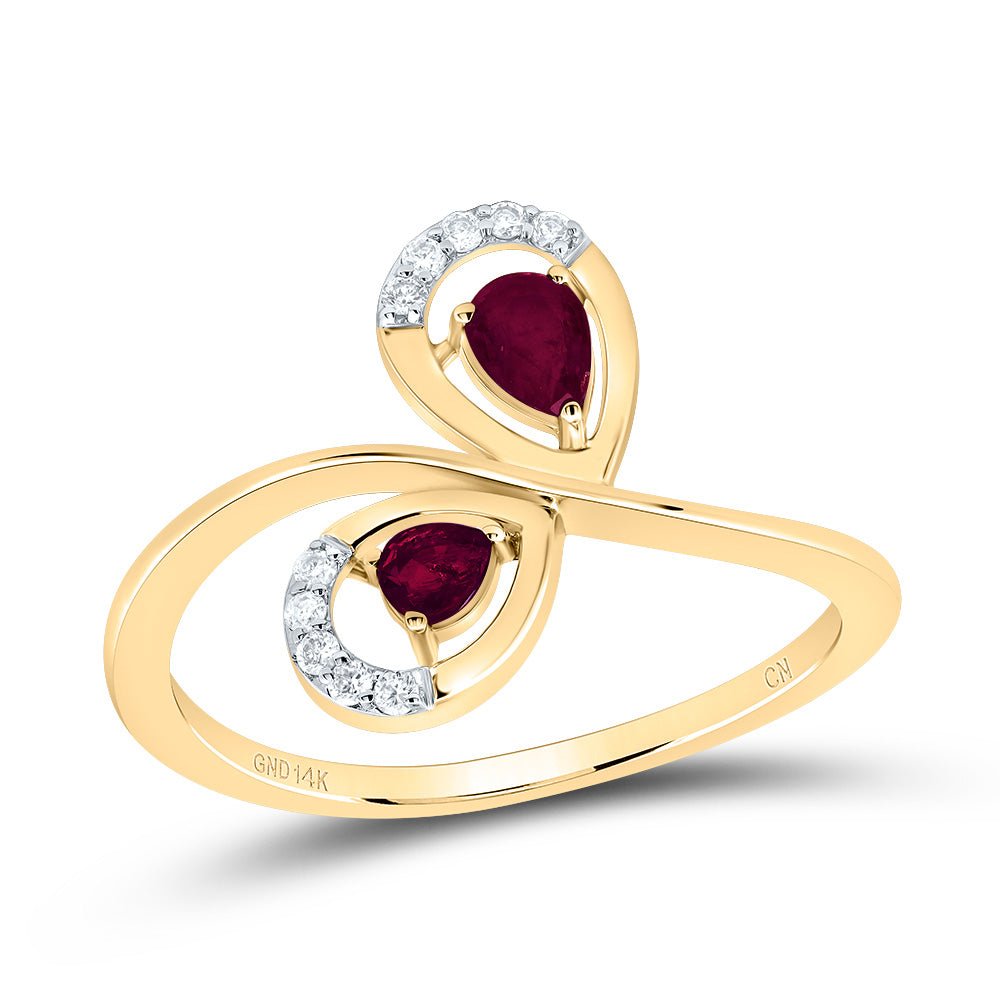 14K Yellow Gold Diamond Ps Ruby Gemstone Designer Ring 1/20 Cttw - Splendid Jewellery