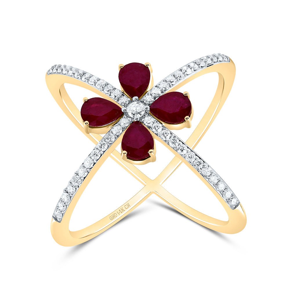 14K Yellow Gold Diamond Ps Ruby Gemstone Designer Ring 1/3 Cttw - Splendid Jewellery
