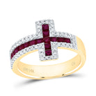 14K Yellow Gold Diamond Ruby Gemstone Cross Ring 1/3 Cttw - Splendid Jewellery
