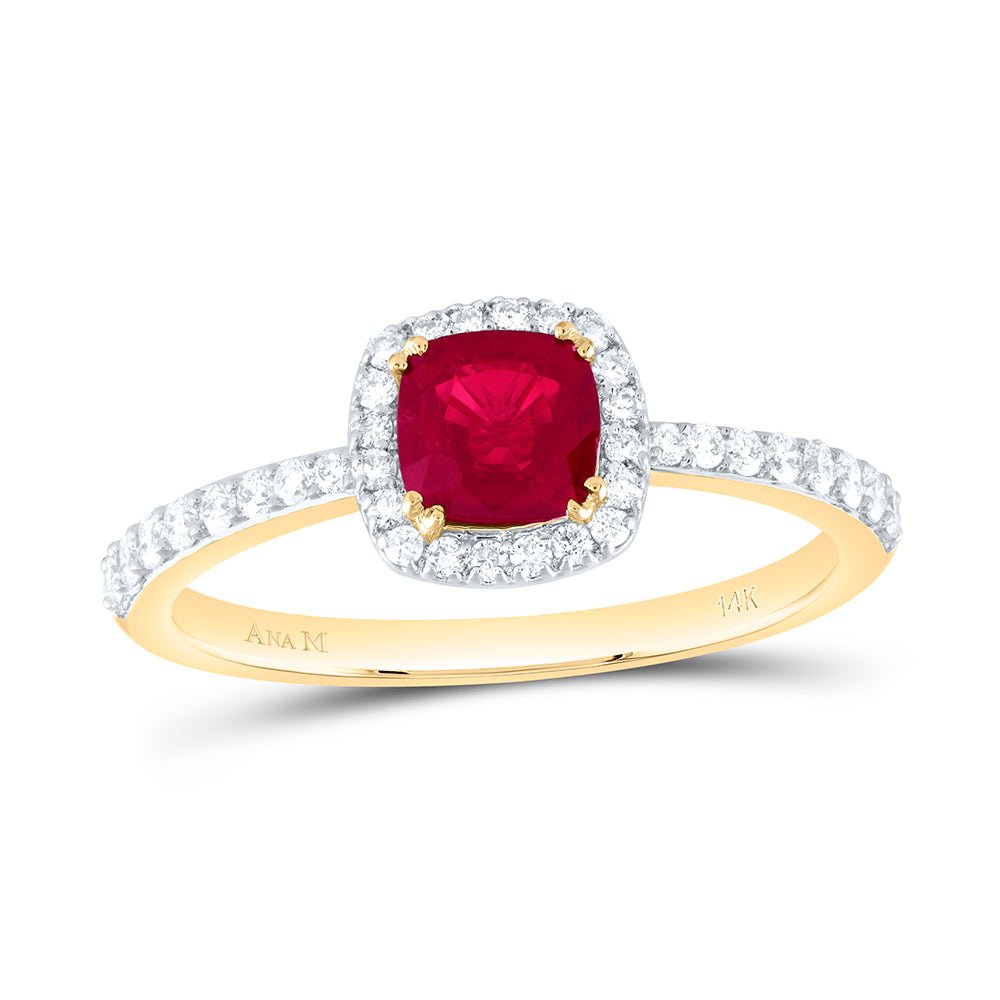 14K Yellow Gold Diamond Ruby Gemstone Cushion Ring 1/4 Cttw - Splendid Jewellery