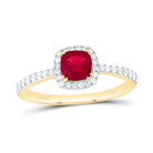 14K Yellow Gold Diamond Ruby Gemstone Cushion Ring 1/4 Cttw - Splendid Jewellery