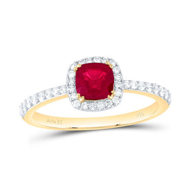 14K Yellow Gold Diamond Ruby Gemstone Cushion Ring 1/4 Cttw - Splendid Jewellery
