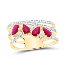 Load image into Gallery viewer, 14K Yellow Gold Diamond Ruby Gemstone Designer Ring 1/3 Cttw - Splendid Jewellery