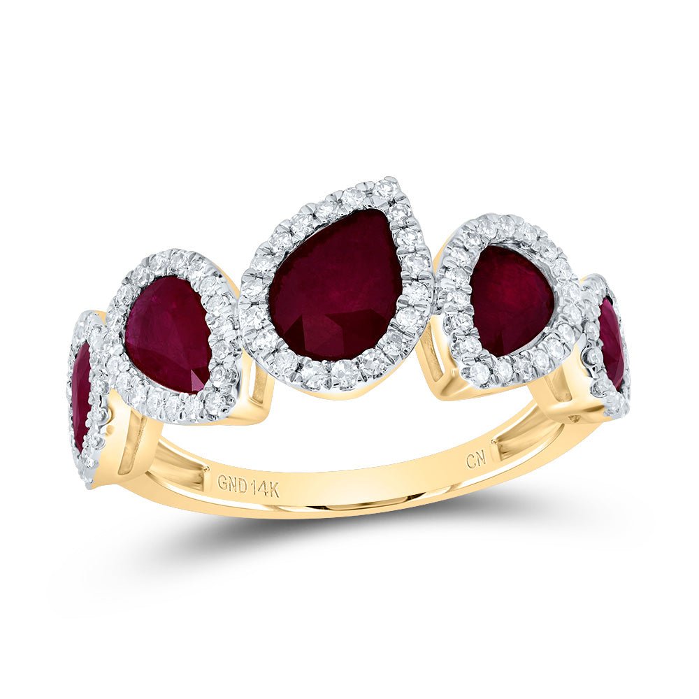 14K Yellow Gold Diamond Ruby Gemstone Designer Ring 1/3 Cttw - Splendid Jewellery