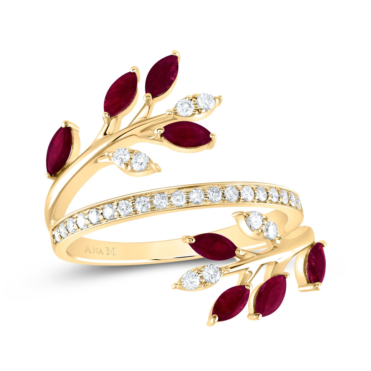 14K Yellow Gold Diamond Ruby Gemstone Designer Ring 1/4 Cttw - Splendid Jewellery
