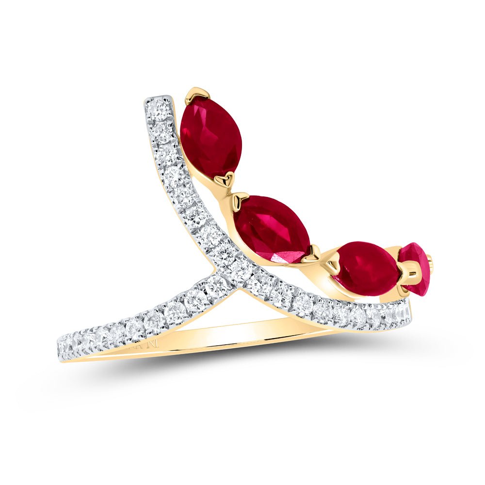 14K Yellow Gold Diamond Ruby Gemstone Designer Ring 1/4 Cttw - Splendid Jewellery
