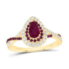 14K Yellow Gold Diamond Ruby Gemstone Double Halo Bridal Ring 1/5 Cttw - Splendid Jewellery