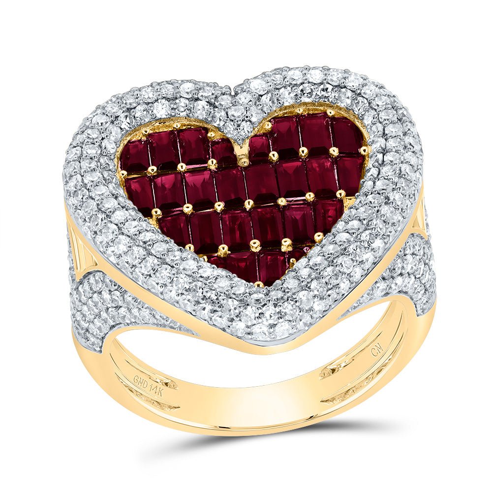 14K Yellow Gold Diamond Ruby Gemstone Heart Ring 1 5/8 Cttw - Splendid Jewellery