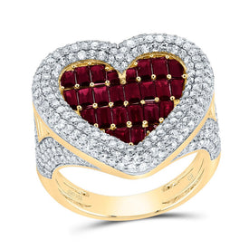 14K Yellow Gold Diamond Ruby Gemstone Heart Ring 1 5/8 Cttw - Splendid Jewellery