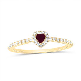 14K Yellow Gold Diamond Ruby Gemstone Heart Ring 1/5 Cttw - Splendid Jewellery