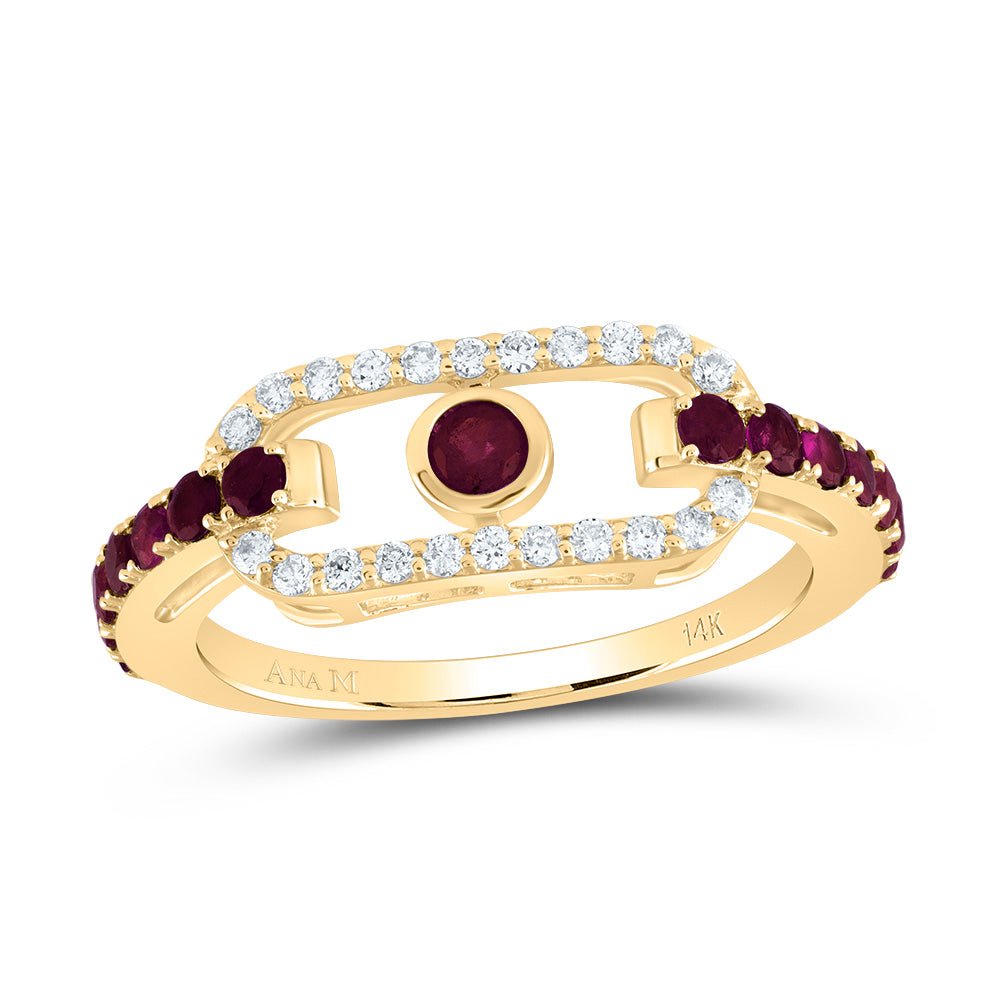 14K Yellow Gold Diamond Ruby Gemstone Paper Clip Ring 1/5 Cttw - Splendid Jewellery