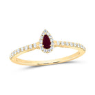 14K Yellow Gold Diamond Ruby Gemstone Pear Ring 1/6 Cttw - Splendid Jewellery