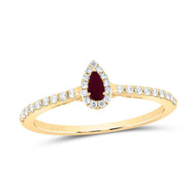Load image into Gallery viewer, 14K Yellow Gold Diamond Ruby Gemstone Pear Ring 1/6 Cttw - Splendid Jewellery