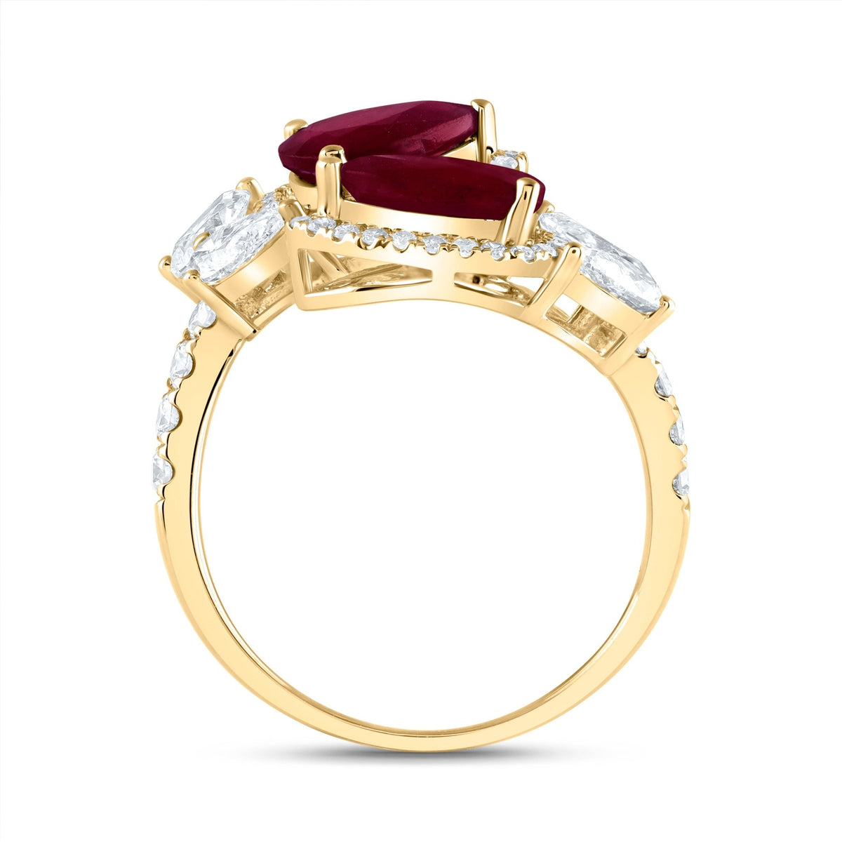 14K Yellow Gold Diamond Ruby Gemstone Ring 1 3/8 Cttw - Splendid Jewellery