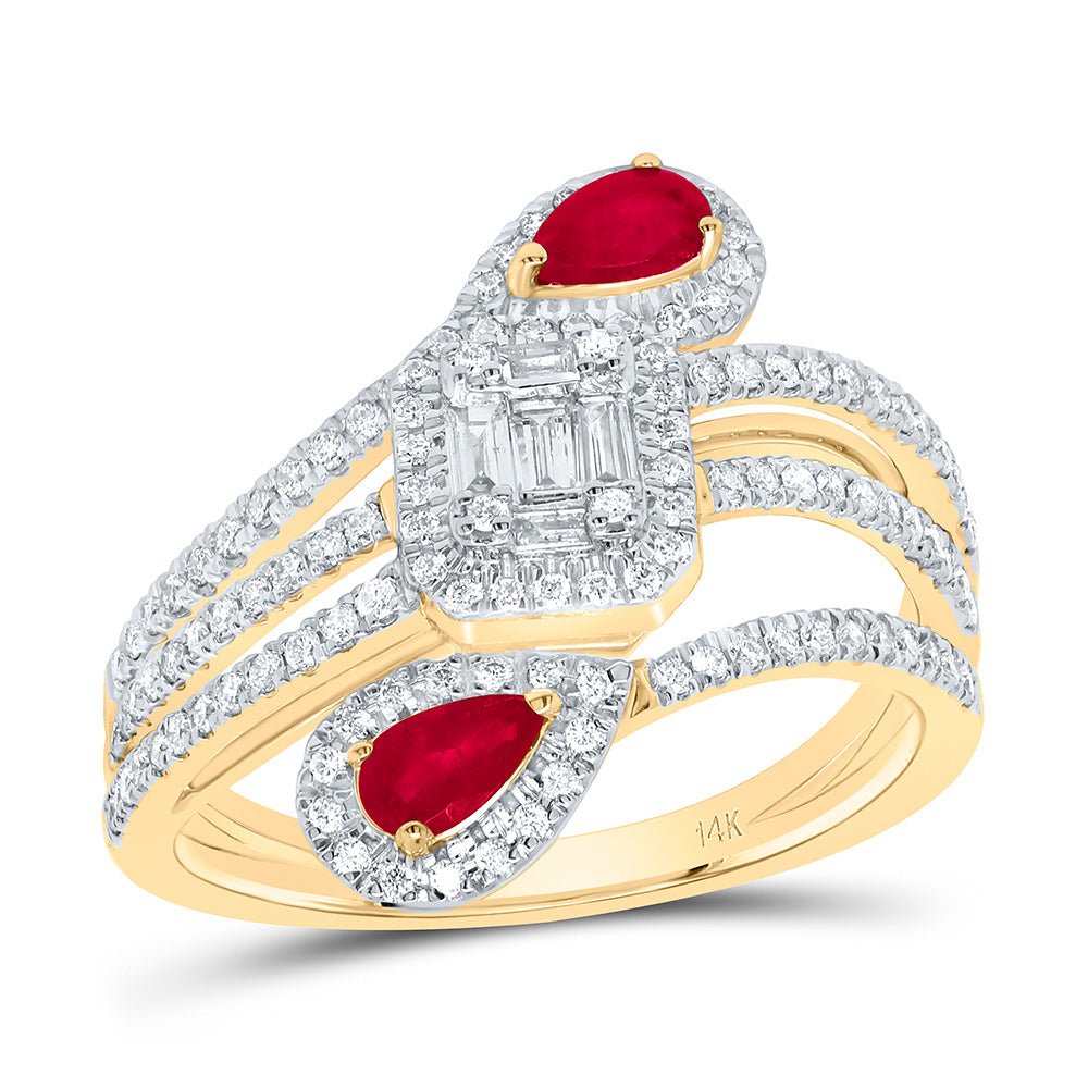 14K Yellow Gold Diamond Ruby Gemstone Ring 1/2 Cttw - Splendid Jewellery