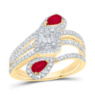 14K Yellow Gold Diamond Ruby Gemstone Ring 1/2 Cttw - Splendid Jewellery
