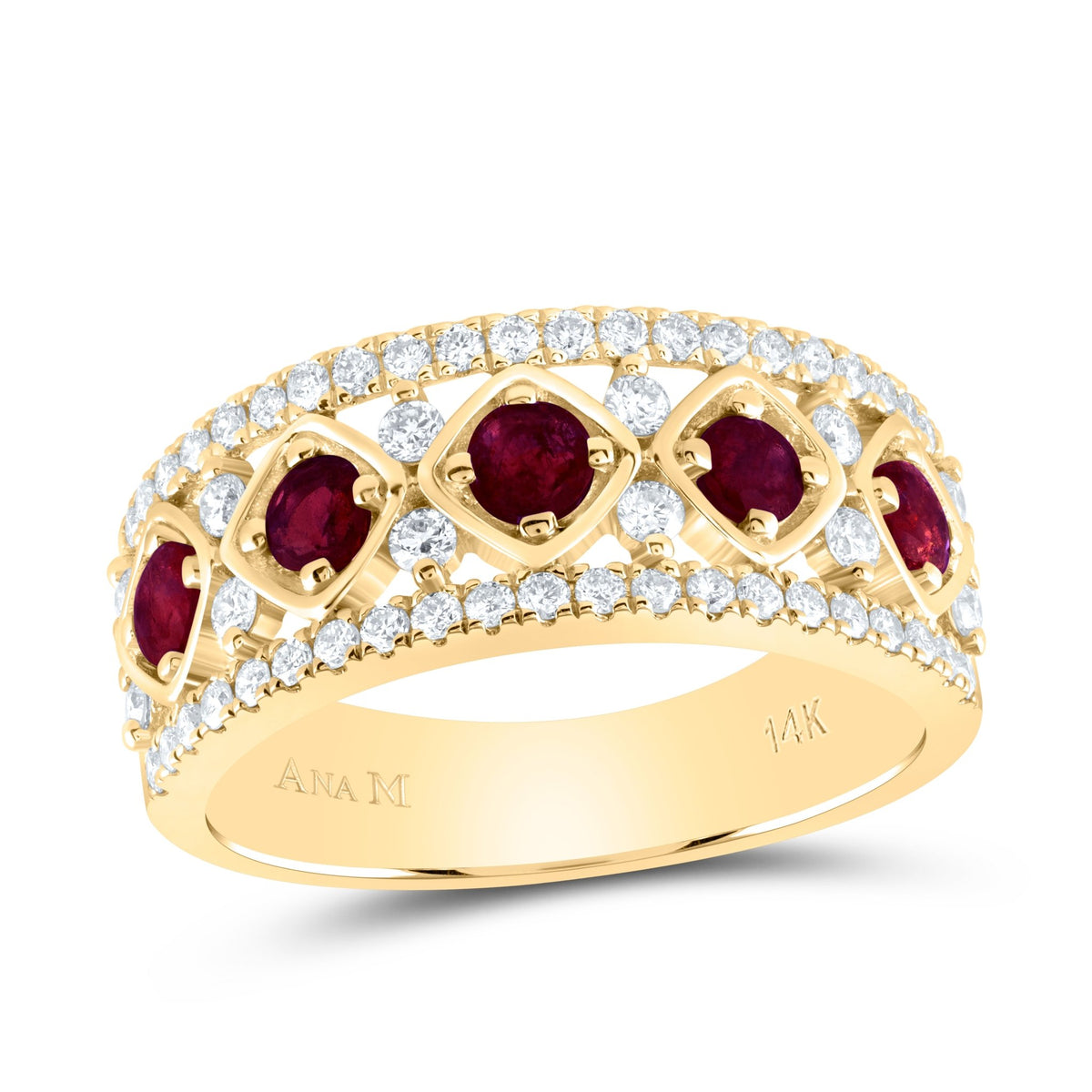14K Yellow Gold Diamond Ruby Gemstone Ring 1/2 Cttw - Splendid Jewellery