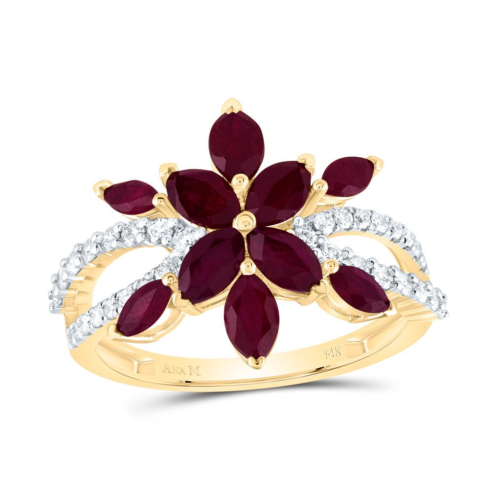 14K Yellow Gold Diamond Ruby Gemstone Ring 1/3 Cttw - Splendid Jewellery
