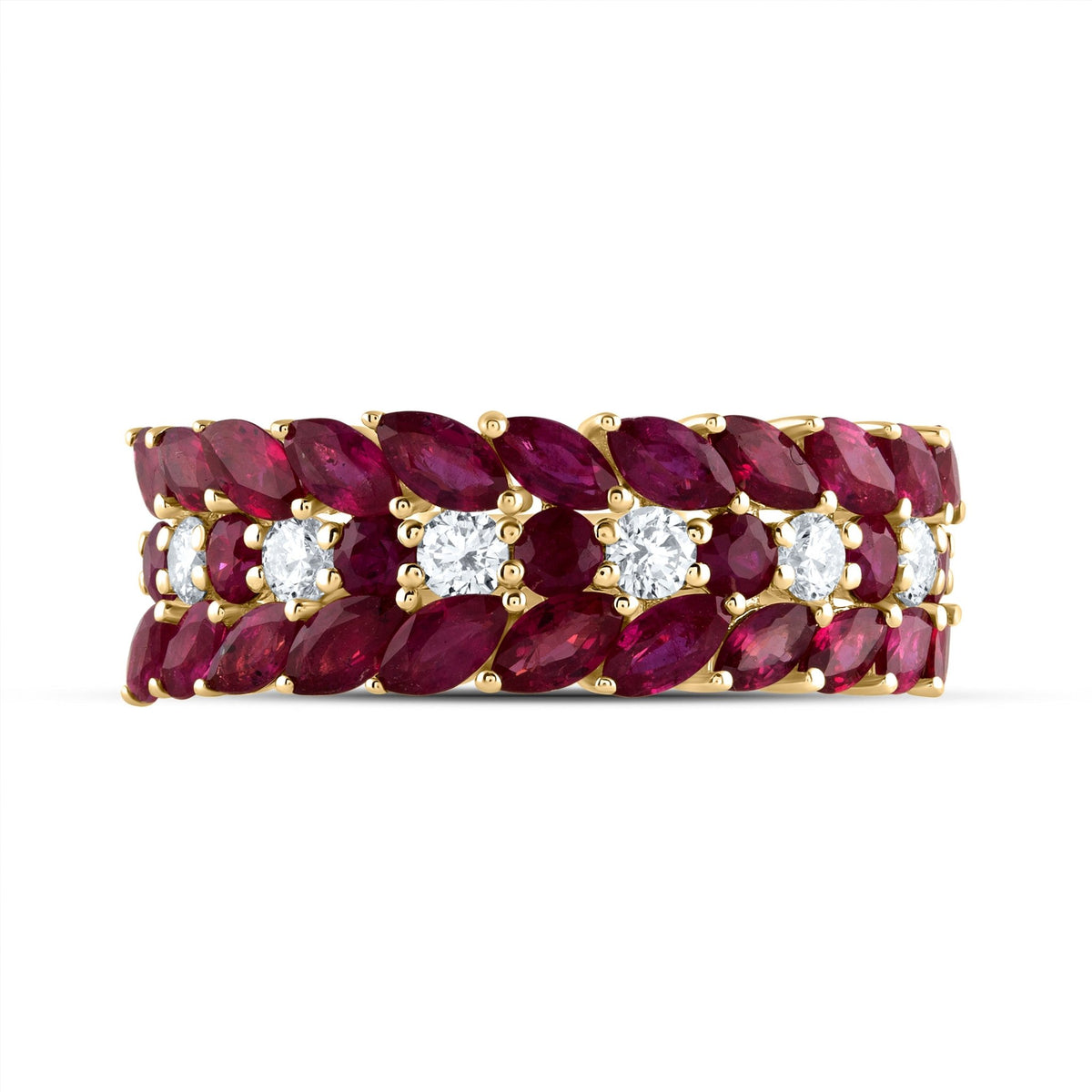 14K Yellow Gold Diamond Ruby Gemstone Ring 1/3 Cttw - Splendid Jewellery