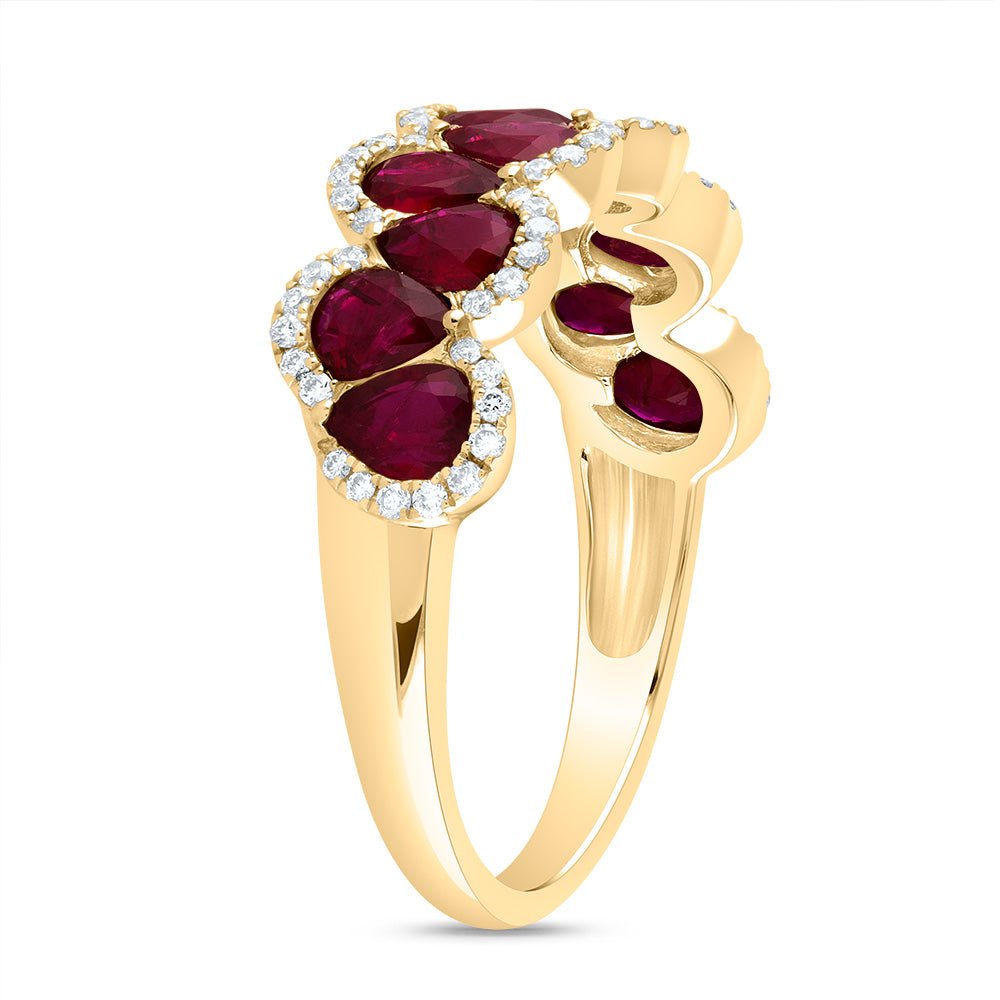 14K Yellow Gold Diamond Ruby Gemstone Ring 1/5 Cttw - Splendid Jewellery