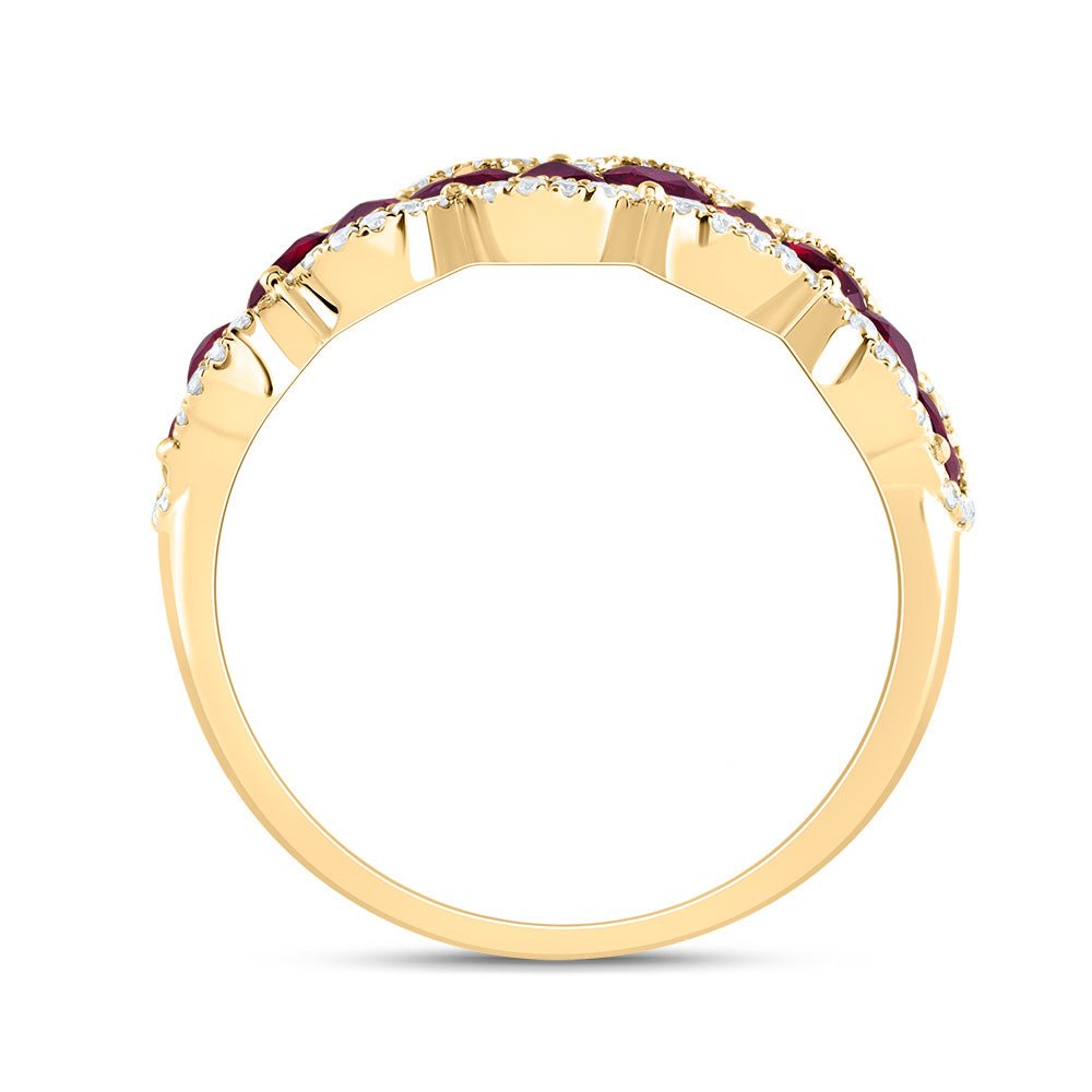 14K Yellow Gold Diamond Ruby Gemstone Ring 1/5 Cttw - Splendid Jewellery