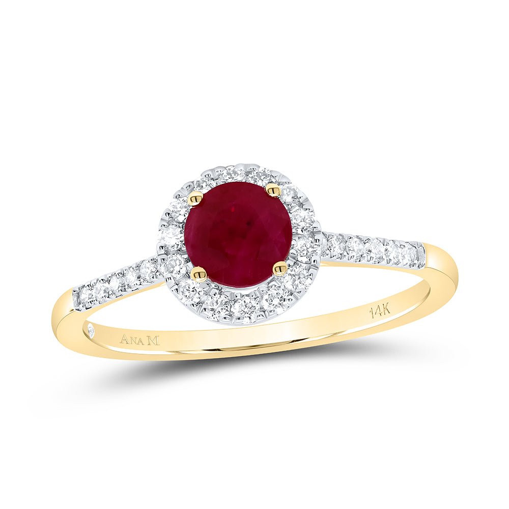 14K Yellow Gold Diamond Ruby Gemstone Ring 1/5 Cttw - Splendid Jewellery