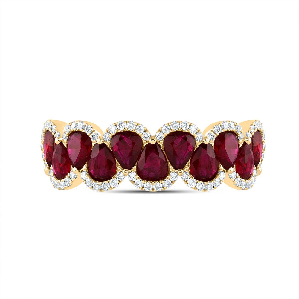14K Yellow Gold Diamond Ruby Gemstone Ring 1/5 Cttw - Splendid Jewellery